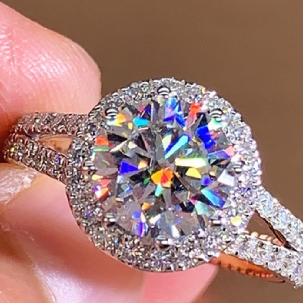 New 3kt Moissante & Whie Gold Vermiel Ring Size 7